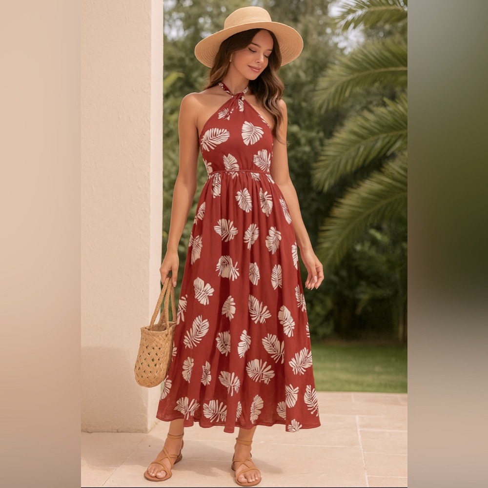 LOFT Red and White Floral Maxi Dress